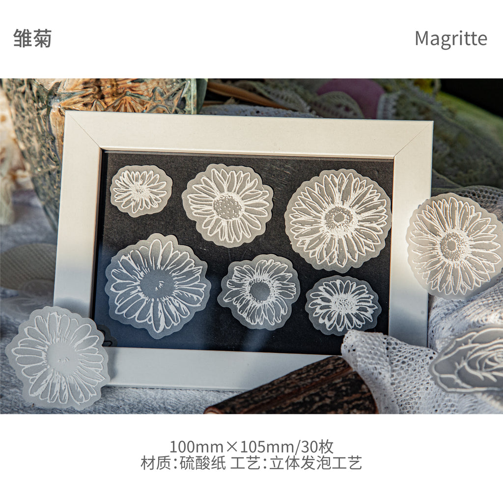 FLORES EN PAPEL VEGETAL CON RELIEVE EN BLANCO