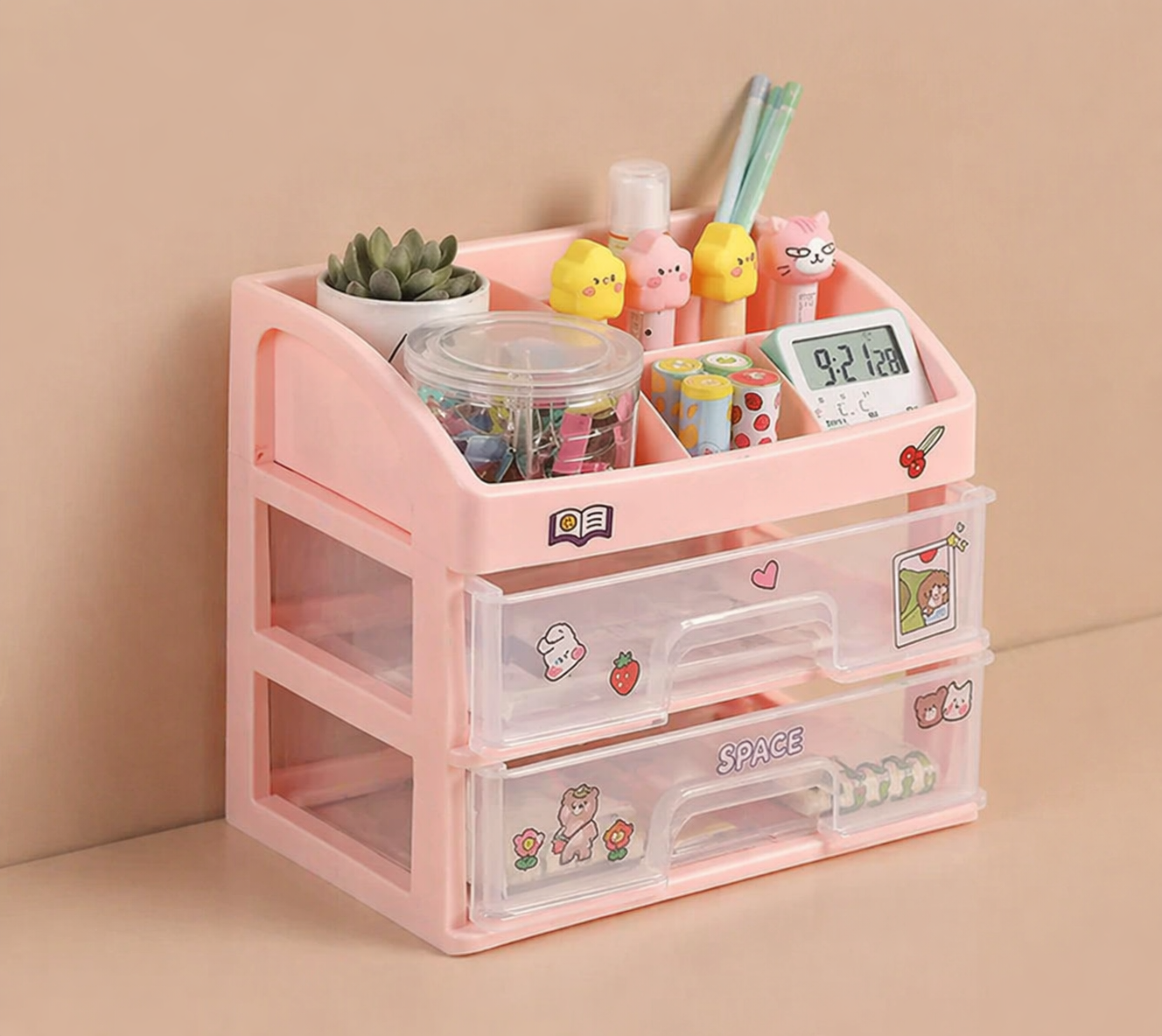Organizador escritorio cosmeticos 2 cajones