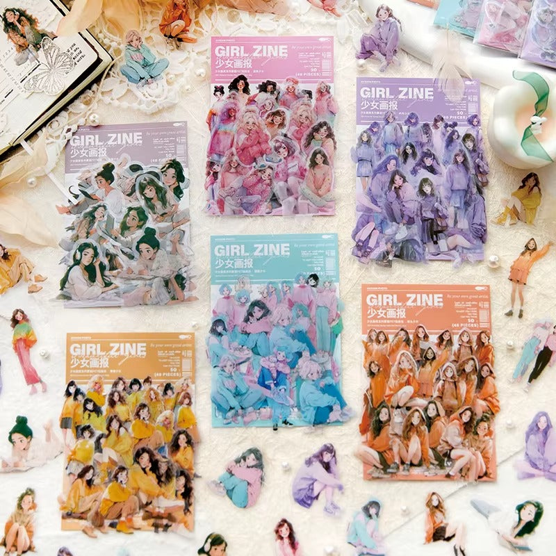 Stickers de chicas estilo ilustrado (PET, 40 piezas)