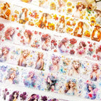 Washi tape PET floral con ilustraciones (65 mm x 3 m)