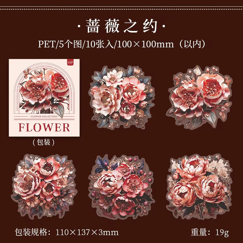 Stickers de flores PET (Flower Collection, 10 piezas)