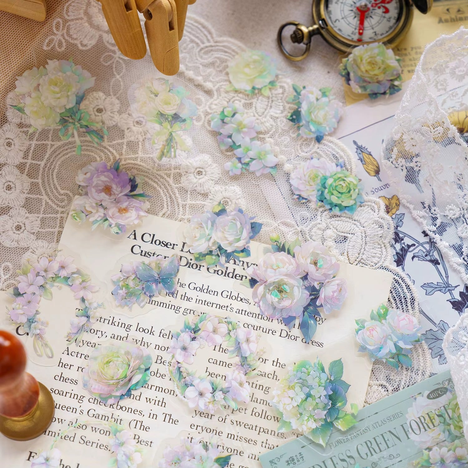 Stickers de flores PET (Flower Fantasy Atlas Series, 40 piezas)