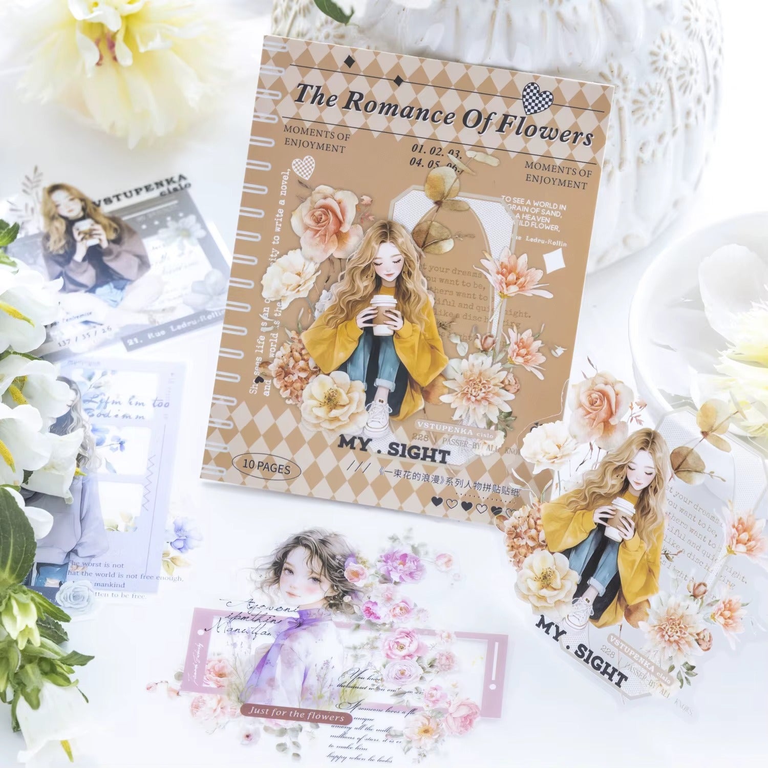 Stickers COFEE PET (The Romance of Flowers, 10 piezas)