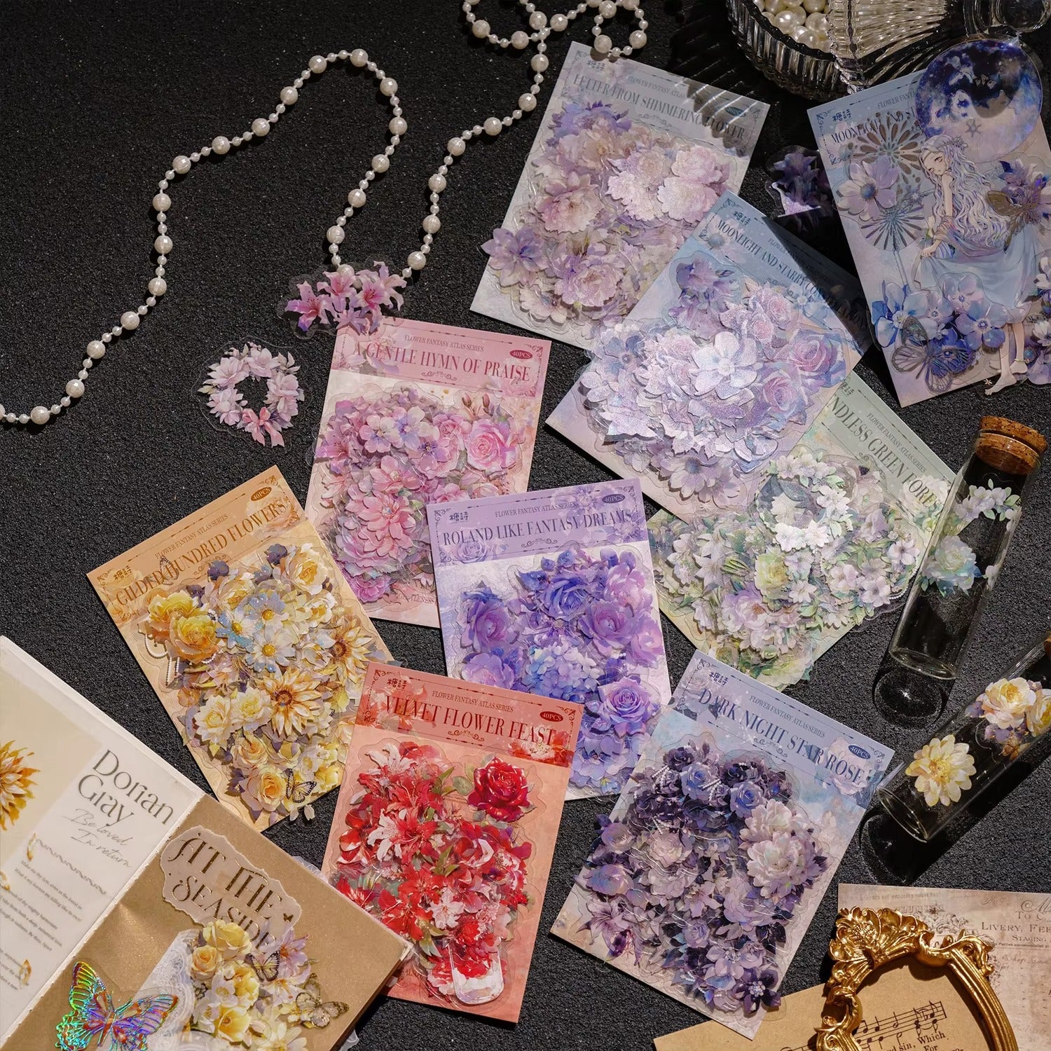 Stickers de flores PET (Flower Fantasy Atlas Series, 40 piezas)