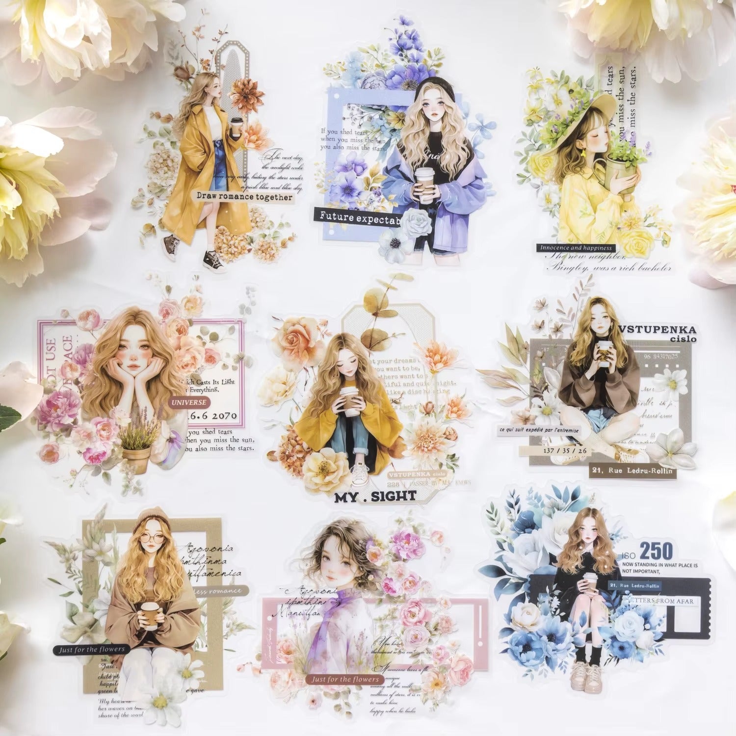 Stickers COFEE PET (The Romance of Flowers, 10 piezas)