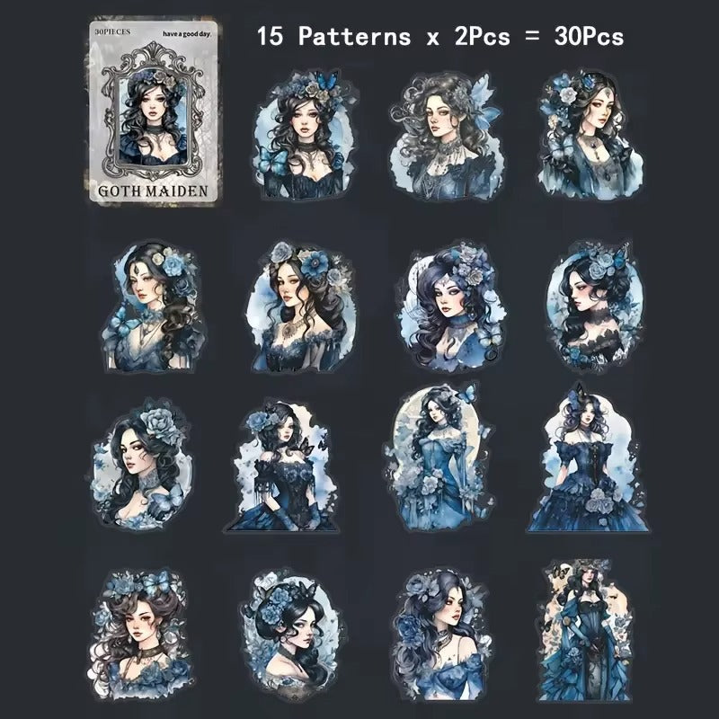 Stickers PET estilo gótico Goth Maiden (30 piezas)