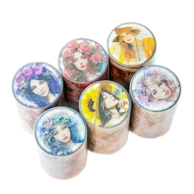 Washi tape PET floral con ilustraciones (65 mm x 3 m)