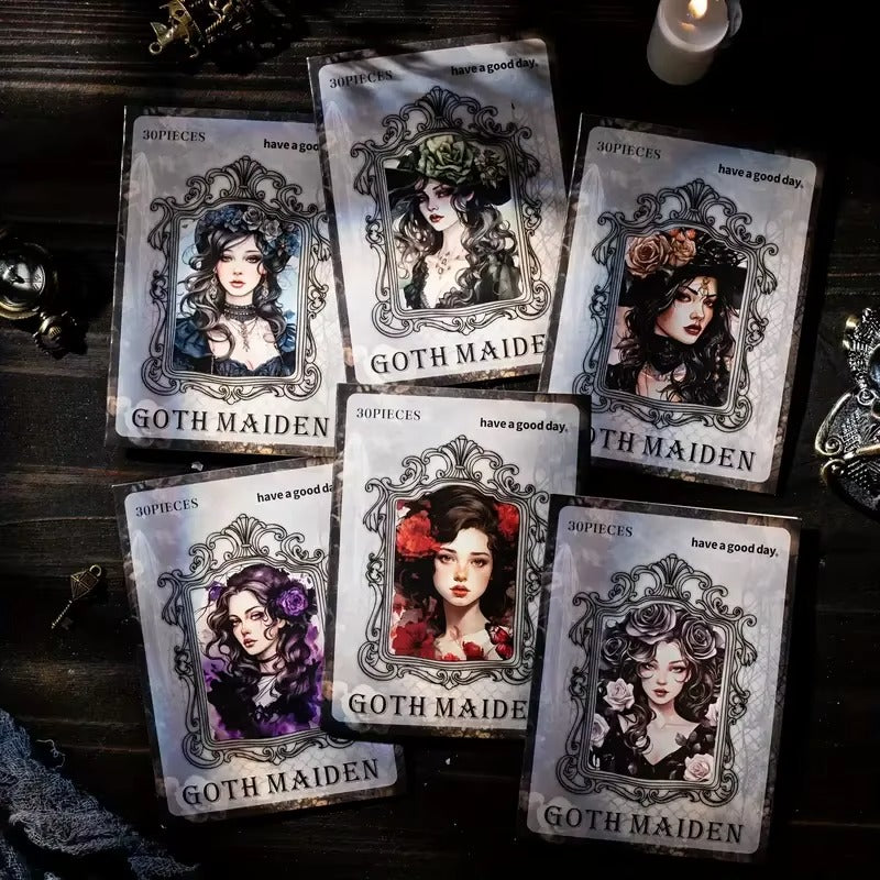 Stickers PET estilo gótico Goth Maiden (30 piezas)