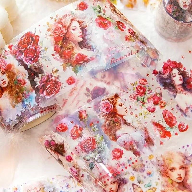Washi tape PET floral con ilustraciones (65 mm x 3 m)