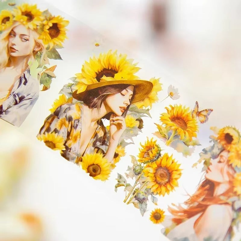 Washi tape PET floral con ilustraciones (65 mm x 3 m)