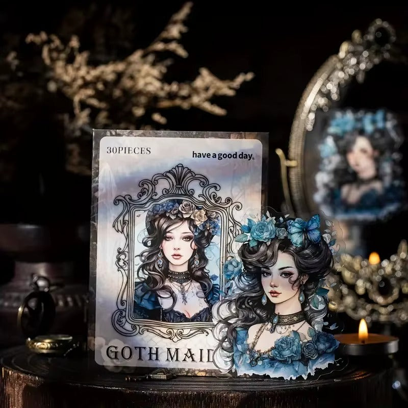 Stickers PET estilo gótico Goth Maiden (30 piezas)