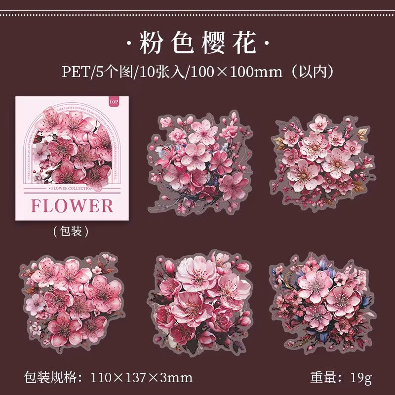 Stickers de flores PET (Flower Collection, 10 piezas)