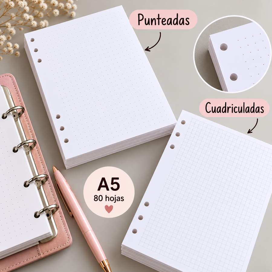 REPUESTOS DE HOJAS PARA SISTEMA DE ANILLADO DE 6 AGUJEROS POR A5
