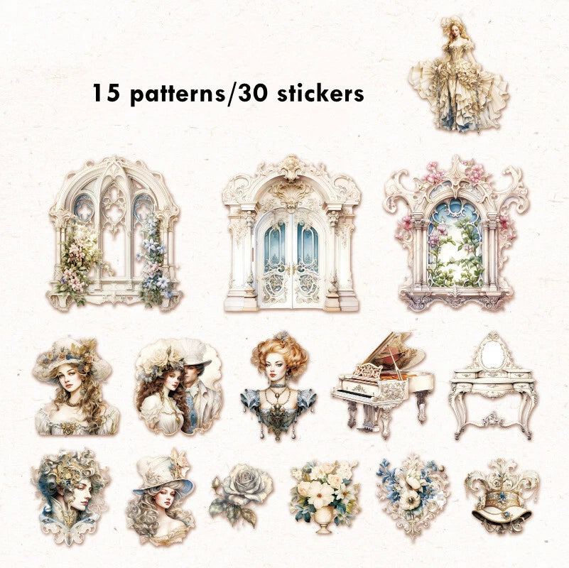 Stickers Romantic Baroque PET 30 piezas (15 diseños x2)