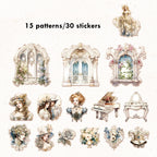 Stickers Romantic Baroque PET 30 piezas (15 diseños x2)
