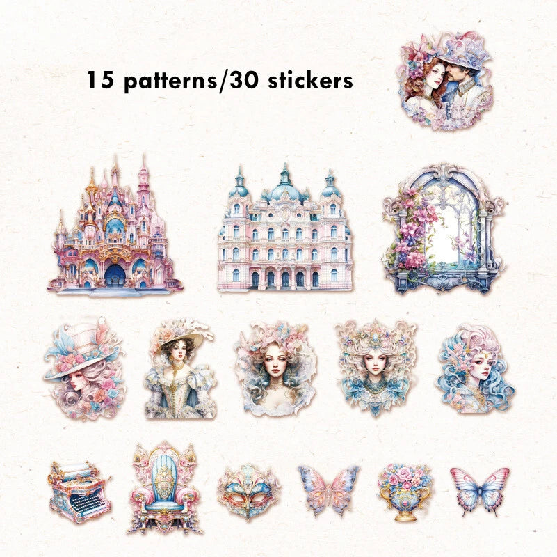 Stickers Romantic Baroque PET 30 piezas (15 diseños x2)