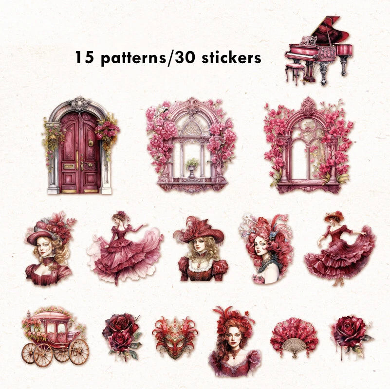 Stickers Romantic Baroque PET 30 piezas (15 diseños x2)