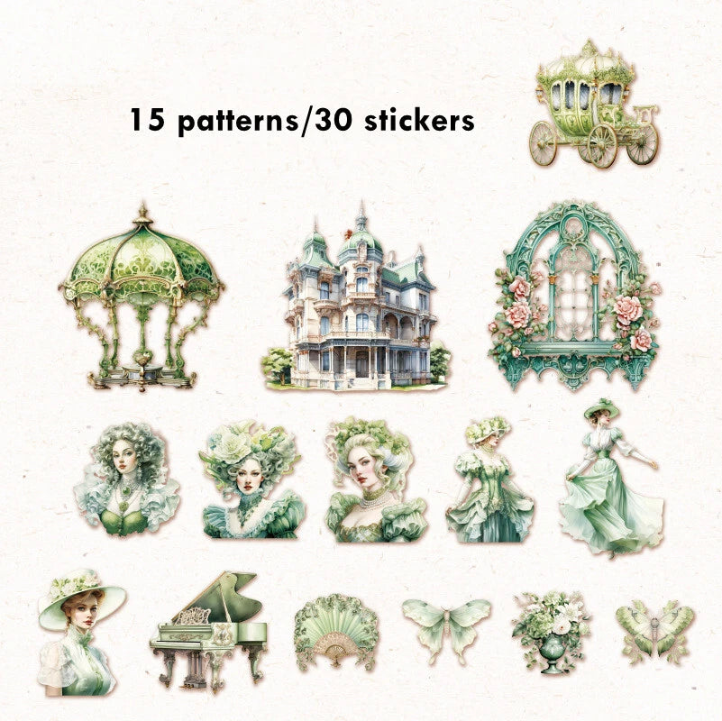 Stickers Romantic Baroque PET 30 piezas (15 diseños x2)