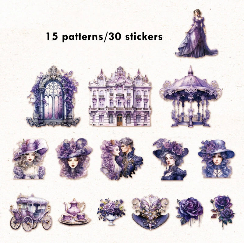 Stickers Romantic Baroque PET 30 piezas (15 diseños x2)