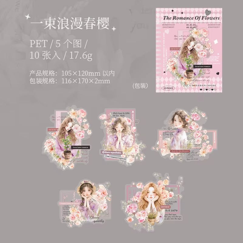 Stickers COFEE PET (The Romance of Flowers, 10 piezas)