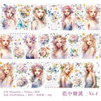 Washi tape PET floral con ilustraciones (65 mm x 3 m)