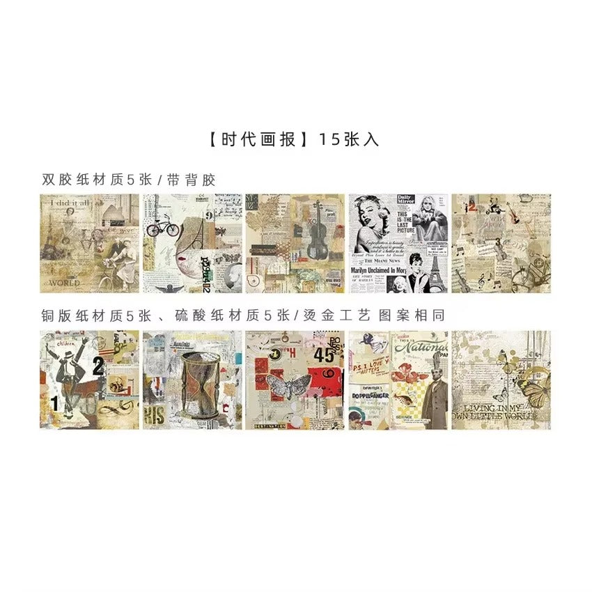 Kit de papeles y stickers Love and Freedom (15 piezas)